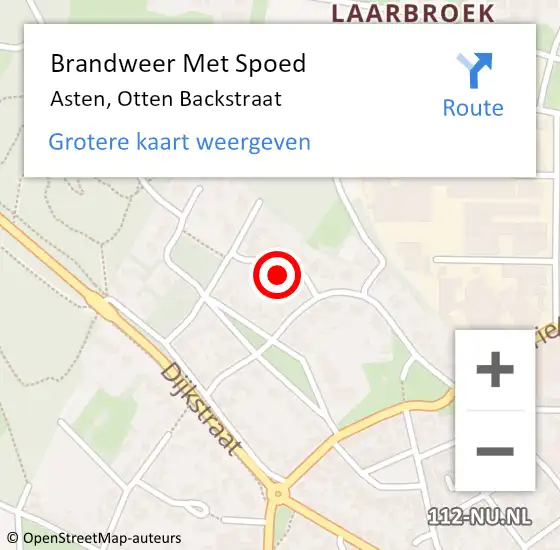 Locatie op kaart van de 112 melding: Brandweer Met Spoed Naar Asten, Otten Backstraat op 7 april 2022 20:23