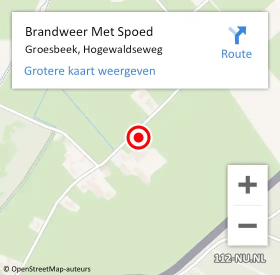 Locatie op kaart van de 112 melding: Brandweer Met Spoed Naar Groesbeek, Hogewaldseweg op 7 april 2022 21:08