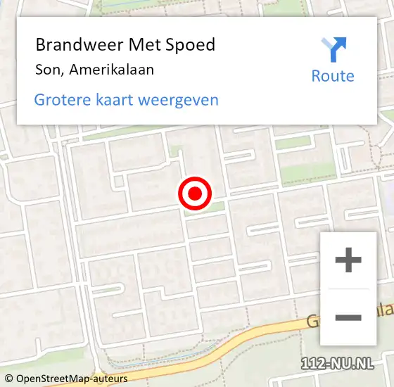 Locatie op kaart van de 112 melding: Brandweer Met Spoed Naar Son, Amerikalaan op 7 april 2022 21:15