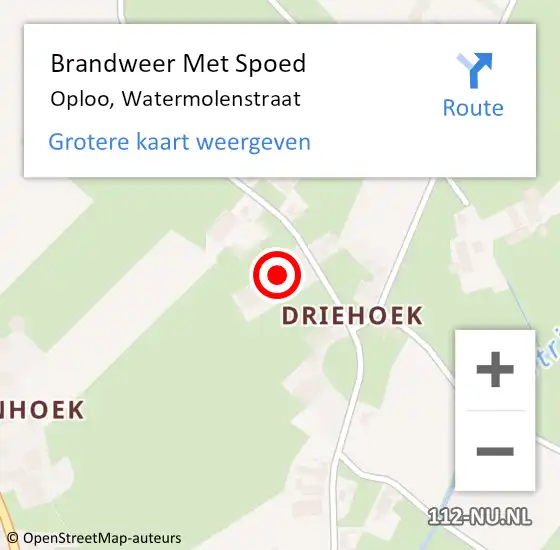 Locatie op kaart van de 112 melding: Brandweer Met Spoed Naar Oploo, Watermolenstraat op 7 april 2022 21:31