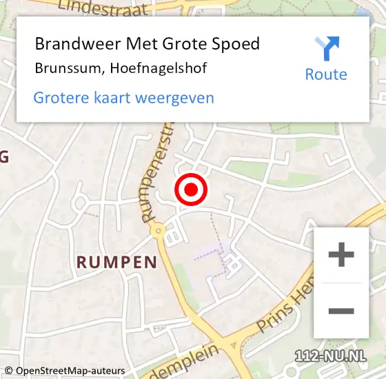 Locatie op kaart van de 112 melding: Brandweer Met Grote Spoed Naar Brunssum, Hoefnagelshof op 7 april 2022 21:31