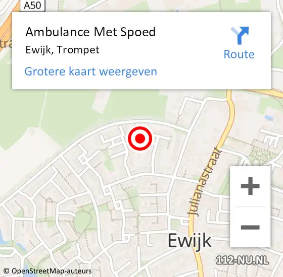 Locatie op kaart van de 112 melding: Ambulance Met Spoed Naar Ewijk, Trompet op 7 april 2022 21:35