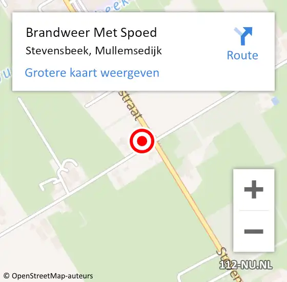 Locatie op kaart van de 112 melding: Brandweer Met Spoed Naar Stevensbeek, Mullemsedijk op 7 april 2022 21:43