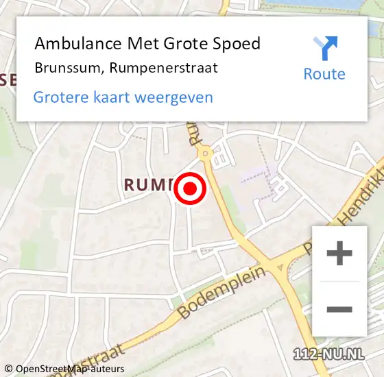 Locatie op kaart van de 112 melding: Ambulance Met Grote Spoed Naar Brunssum, Rumpenerstraat op 7 april 2022 22:02