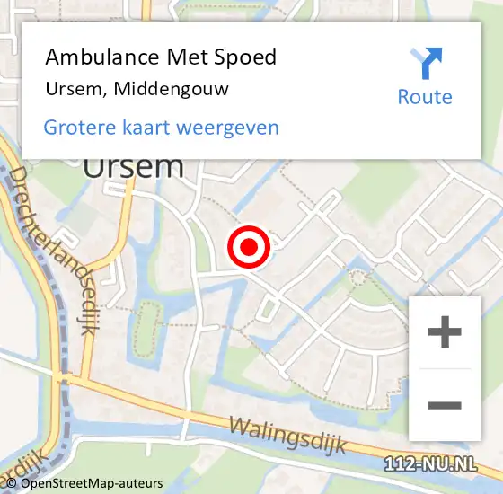 Locatie op kaart van de 112 melding: Ambulance Met Spoed Naar Ursem, Middengouw op 7 april 2022 22:03