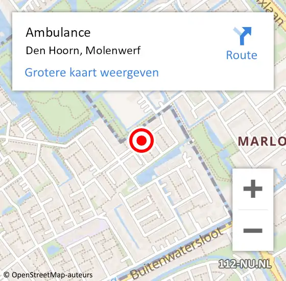 Locatie op kaart van de 112 melding: Ambulance Den Hoorn, Molenwerf op 13 juli 2014 18:07