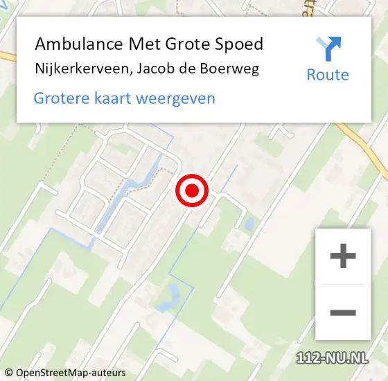 Locatie op kaart van de 112 melding: Ambulance Met Grote Spoed Naar Nijkerkerveen, Jacob de Boerweg op 7 april 2022 22:46