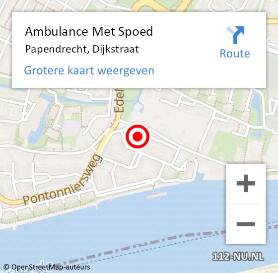 Locatie op kaart van de 112 melding: Ambulance Met Spoed Naar Papendrecht, Dijkstraat op 7 april 2022 22:48