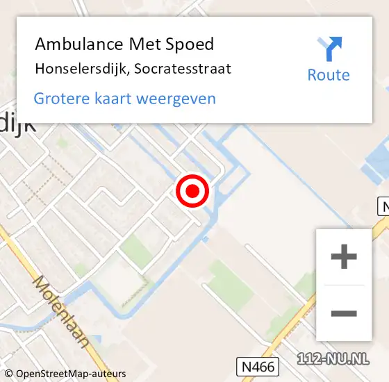 Locatie op kaart van de 112 melding: Ambulance Met Spoed Naar Honselersdijk, Socratesstraat op 7 april 2022 23:31