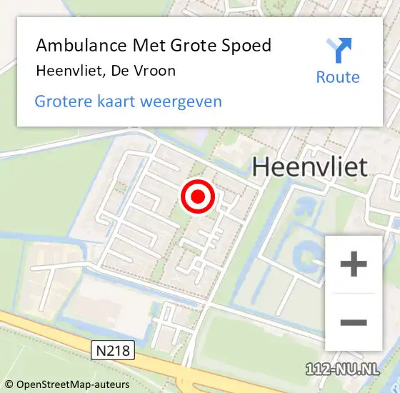 Locatie op kaart van de 112 melding: Ambulance Met Grote Spoed Naar Heenvliet, De Vroon op 7 april 2022 23:41