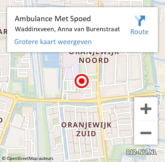 Locatie op kaart van de 112 melding: Ambulance Met Spoed Naar Waddinxveen, Anna van Burenstraat op 7 april 2022 23:47