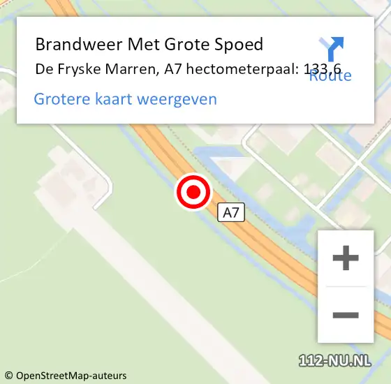 Locatie op kaart van de 112 melding: Brandweer Met Grote Spoed Naar De Fryske Marren, A7 hectometerpaal: 133,6 op 8 april 2022 00:46