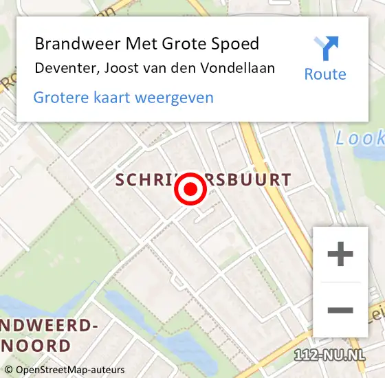 Locatie op kaart van de 112 melding: Brandweer Met Grote Spoed Naar Deventer, Joost van den Vondellaan op 8 april 2022 02:13