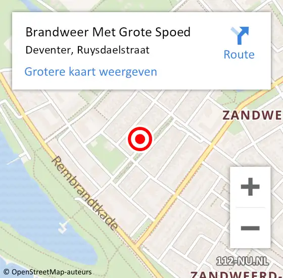 Locatie op kaart van de 112 melding: Brandweer Met Grote Spoed Naar Deventer, Ruysdaelstraat op 8 april 2022 02:15