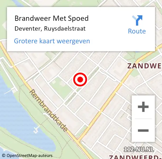 Locatie op kaart van de 112 melding: Brandweer Met Spoed Naar Deventer, Ruysdaelstraat op 8 april 2022 03:14