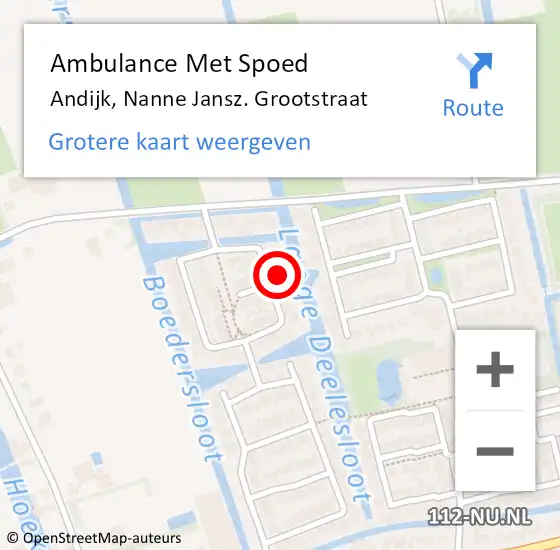 Locatie op kaart van de 112 melding: Ambulance Met Spoed Naar Andijk, Nanne Jansz. Grootstraat op 8 april 2022 05:11