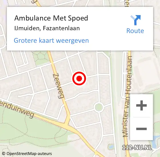 Locatie op kaart van de 112 melding: Ambulance Met Spoed Naar IJmuiden, Fazantenlaan op 8 april 2022 05:32