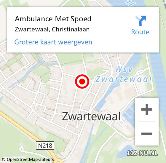 Locatie op kaart van de 112 melding: Ambulance Met Spoed Naar Zwartewaal, Christinalaan op 8 april 2022 05:35