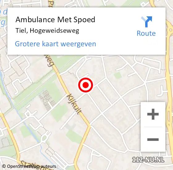 Locatie op kaart van de 112 melding: Ambulance Met Spoed Naar Tiel, Hogeweidseweg op 8 april 2022 06:27