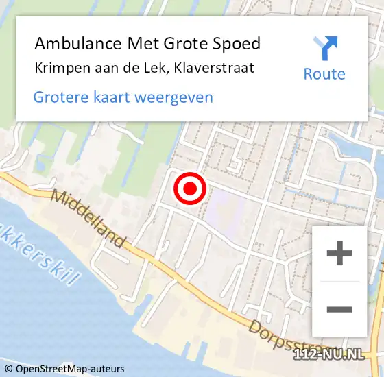 Locatie op kaart van de 112 melding: Ambulance Met Grote Spoed Naar Krimpen aan de Lek, Klaverstraat op 8 april 2022 06:28