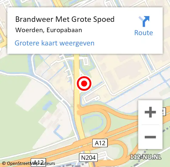 Locatie op kaart van de 112 melding: Brandweer Met Grote Spoed Naar Woerden, Europabaan op 8 april 2022 07:49