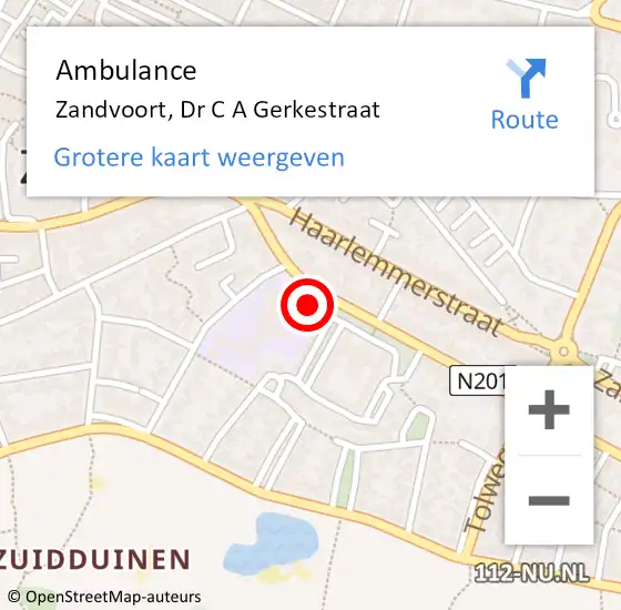 Locatie op kaart van de 112 melding: Ambulance Zandvoort, Dr C A Gerkestraat op 8 april 2022 08:38