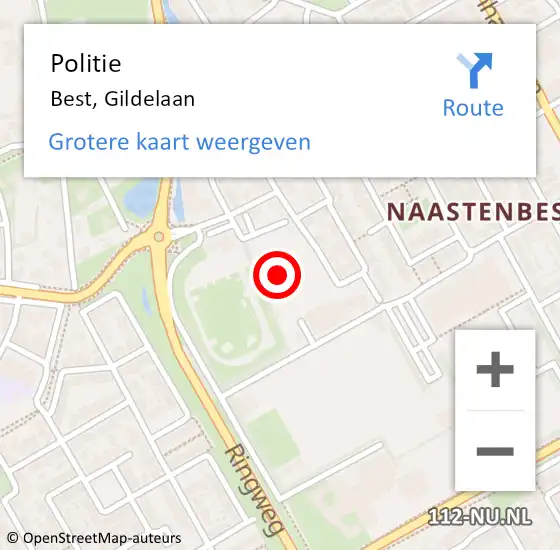 Locatie op kaart van de 112 melding: Politie Best, Gildelaan op 8 april 2022 09:00