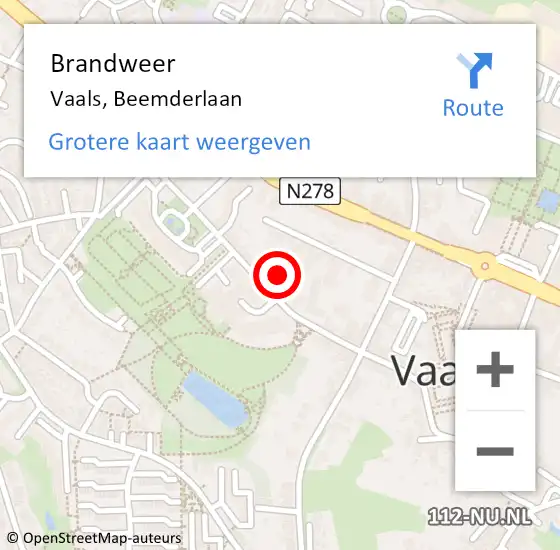 Locatie op kaart van de 112 melding: Brandweer Vaals, Beemderlaan op 13 juli 2014 18:53