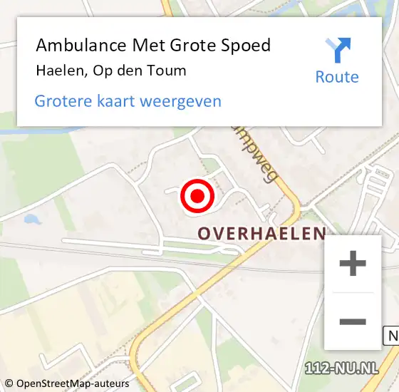 Locatie op kaart van de 112 melding: Ambulance Met Grote Spoed Naar Haelen, Op den Toum op 8 april 2022 09:10