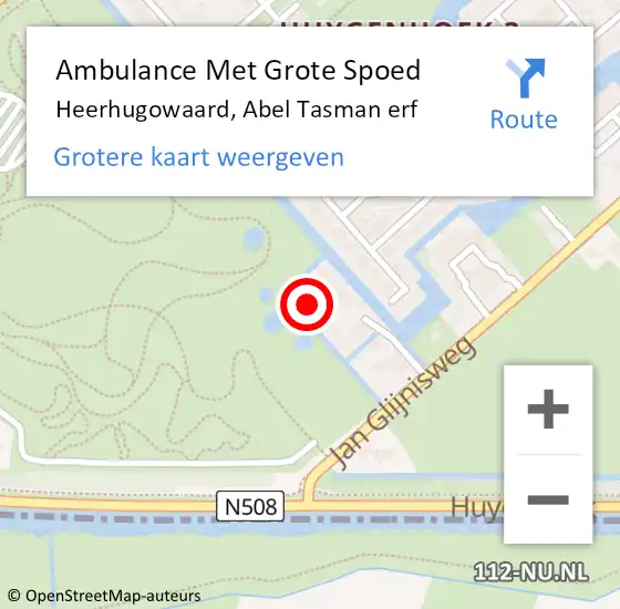 Locatie op kaart van de 112 melding: Ambulance Met Grote Spoed Naar Heerhugowaard, Abel Tasman erf op 8 april 2022 09:14