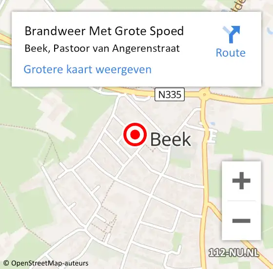 Locatie op kaart van de 112 melding: Brandweer Met Grote Spoed Naar Beek, Pastoor van Angerenstraat op 8 april 2022 09:21