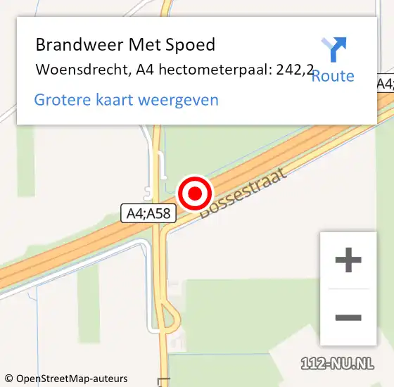 Locatie op kaart van de 112 melding: Brandweer Met Spoed Naar Woensdrecht, A4 hectometerpaal: 242,2 op 8 april 2022 09:50