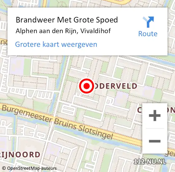 Locatie op kaart van de 112 melding: Brandweer Met Grote Spoed Naar Alphen aan den Rijn, Vivaldihof op 8 april 2022 09:53