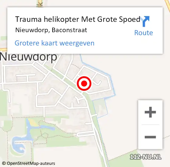 Locatie op kaart van de 112 melding: Trauma helikopter Met Grote Spoed Naar Nieuwdorp, Baconstraat op 8 april 2022 10:24