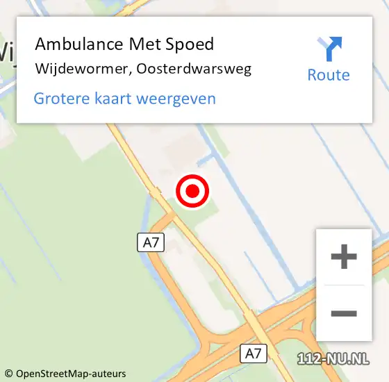 Locatie op kaart van de 112 melding: Ambulance Met Spoed Naar Wijdewormer, Oosterdwarsweg op 8 april 2022 10:41