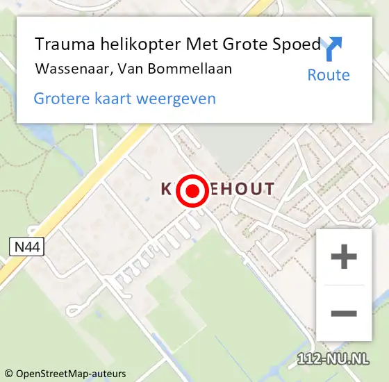 Locatie op kaart van de 112 melding: Trauma helikopter Met Grote Spoed Naar Wassenaar, Van Bommellaan op 8 april 2022 10:43