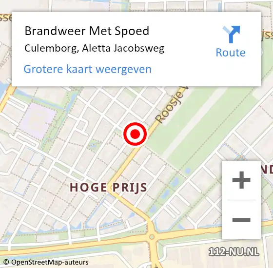 Locatie op kaart van de 112 melding: Brandweer Met Spoed Naar Culemborg, Aletta Jacobsweg op 8 april 2022 10:45