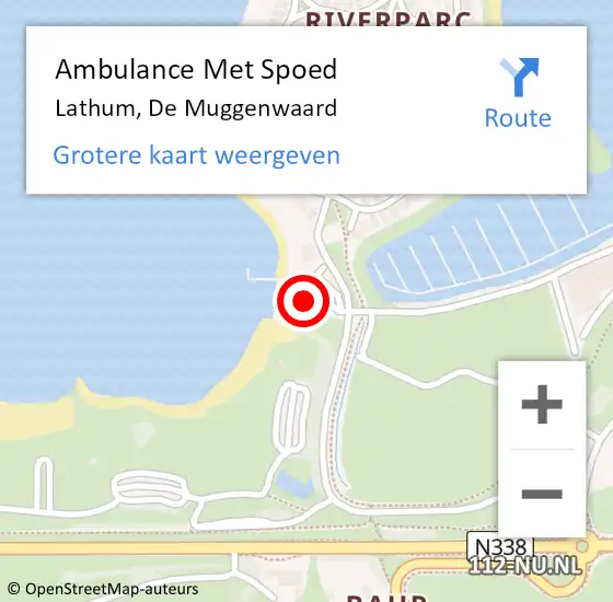 Locatie op kaart van de 112 melding: Ambulance Met Spoed Naar Lathum, De Muggenwaard op 8 april 2022 10:52