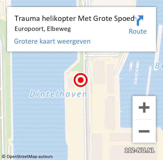 Locatie op kaart van de 112 melding: Trauma helikopter Met Grote Spoed Naar Europoort, Elbeweg op 8 april 2022 11:01