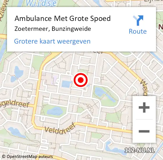 Locatie op kaart van de 112 melding: Ambulance Met Grote Spoed Naar Zoetermeer, Bunzingweide op 8 april 2022 11:18