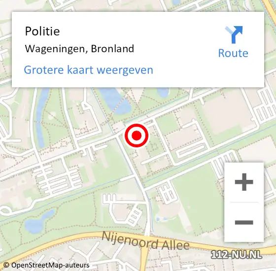 Locatie op kaart van de 112 melding: Politie Wageningen, Bronland op 8 april 2022 11:21