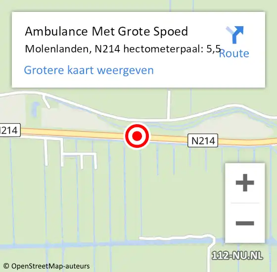Locatie op kaart van de 112 melding: Ambulance Met Grote Spoed Naar Molenlanden, N214 hectometerpaal: 5,5 op 8 april 2022 11:35