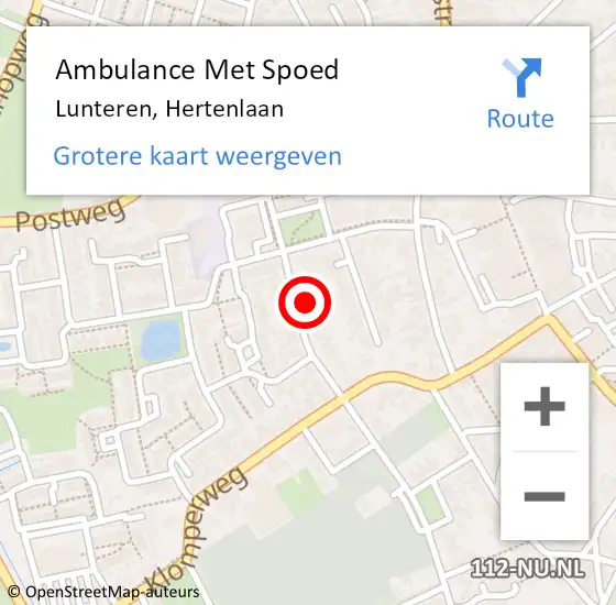 Locatie op kaart van de 112 melding: Ambulance Met Spoed Naar Lunteren, Hertenlaan op 8 april 2022 11:54