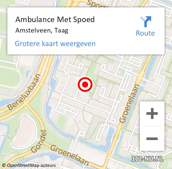 Locatie op kaart van de 112 melding: Ambulance Met Spoed Naar Amstelveen, Taag op 8 april 2022 12:02