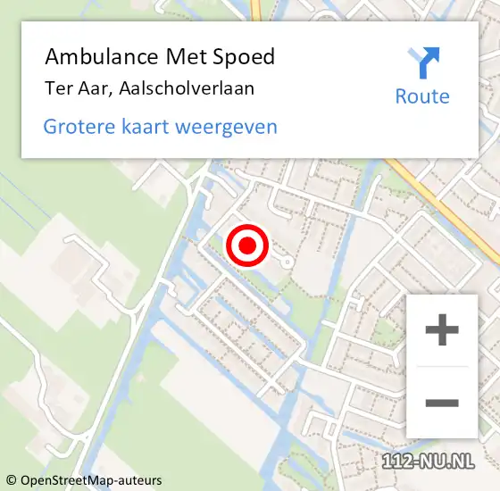 Locatie op kaart van de 112 melding: Ambulance Met Spoed Naar Ter Aar, Aalscholverlaan op 8 april 2022 12:15