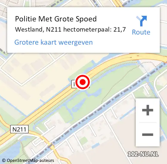 Locatie op kaart van de 112 melding: Politie Met Grote Spoed Naar Rijswijk, N211 hectometerpaal: 21,7 op 8 april 2022 12:27