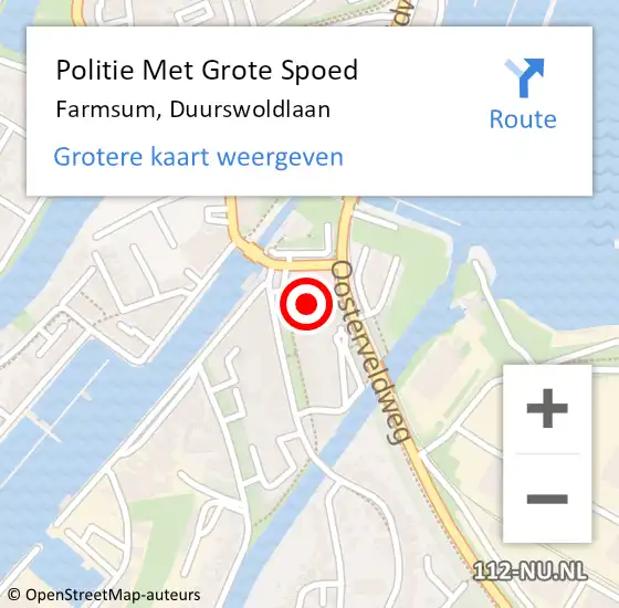Locatie op kaart van de 112 melding: Politie Met Grote Spoed Naar Farmsum, Duurswoldlaan op 8 april 2022 12:30