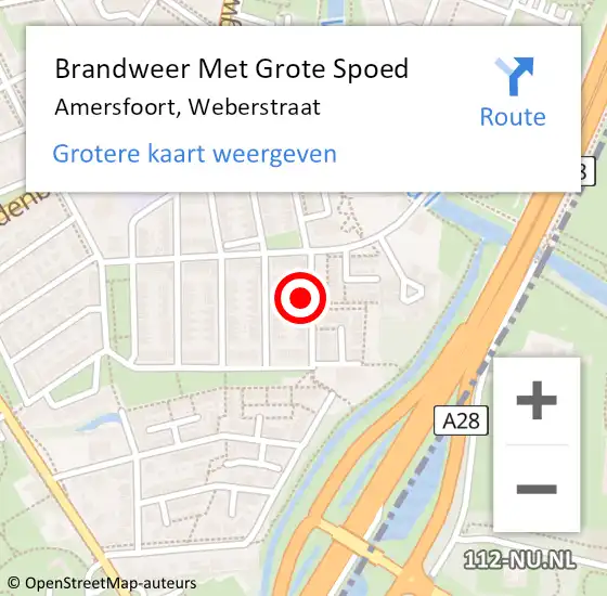 Locatie op kaart van de 112 melding: Brandweer Met Grote Spoed Naar Amersfoort, Weberstraat op 8 april 2022 12:48