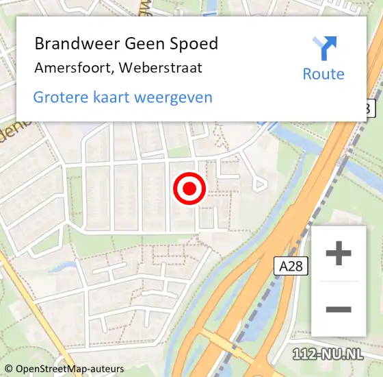 Locatie op kaart van de 112 melding: Brandweer Geen Spoed Naar Amersfoort, Weberstraat op 8 april 2022 12:49