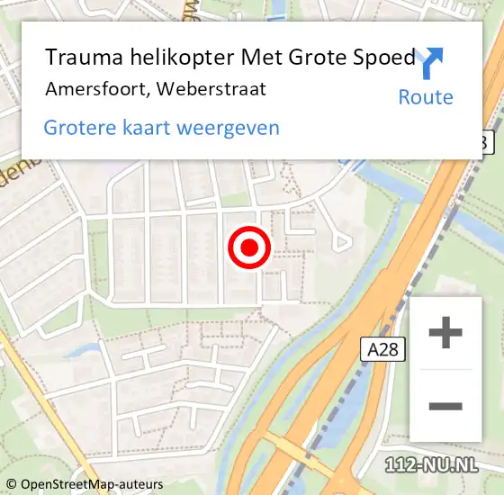 Locatie op kaart van de 112 melding: Trauma helikopter Met Grote Spoed Naar Amersfoort, Weberstraat op 8 april 2022 12:49